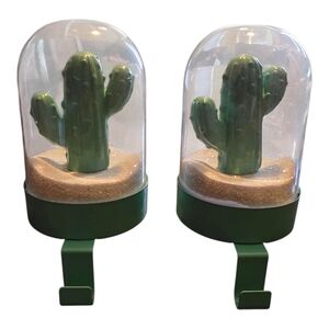 Cactus Christmas Stocking Holder In Plastic Dome Case Set of 2